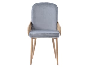 Lot de 4 chaises de salle à manger en velours gris, design en résine tressée et pieds métal effet bois