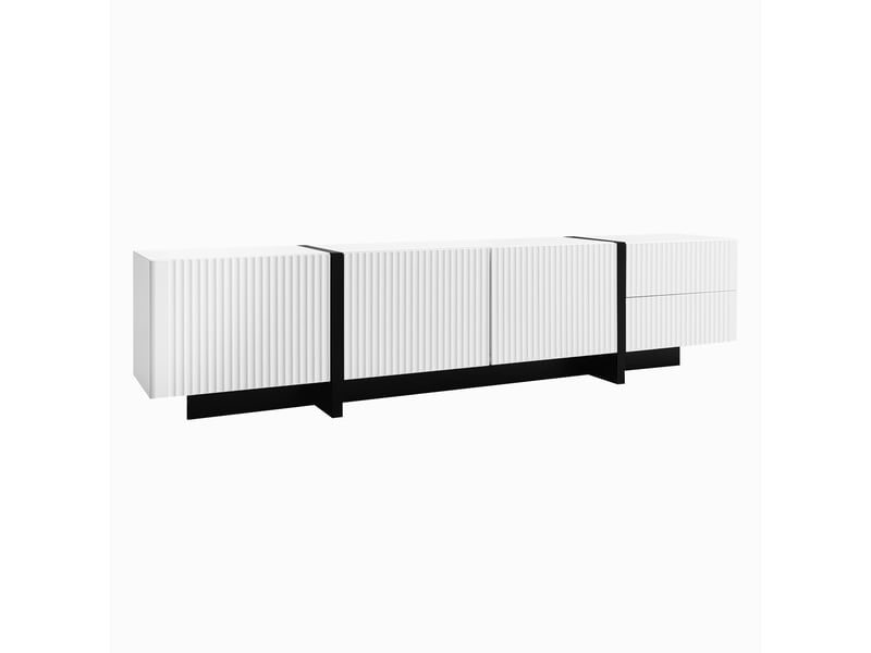  Meuble tv avec 3 portes et 2 tiroirs pour salon 190×35×45 cm en mdf et panneaux de particules noir et blanc  - Conforama C