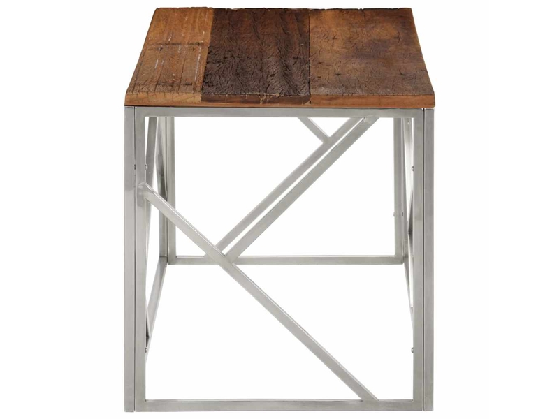  Table basse - table de salon - table à thé argenté inox et bois de mélèze massif  - Conforama D