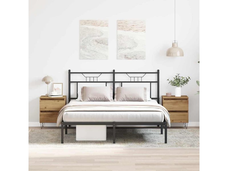  Vidaxl table chevet 2pcs chêne artisanal bois métal tiroirs meuble rangement 40x35x50cm chambre  - Conforama B