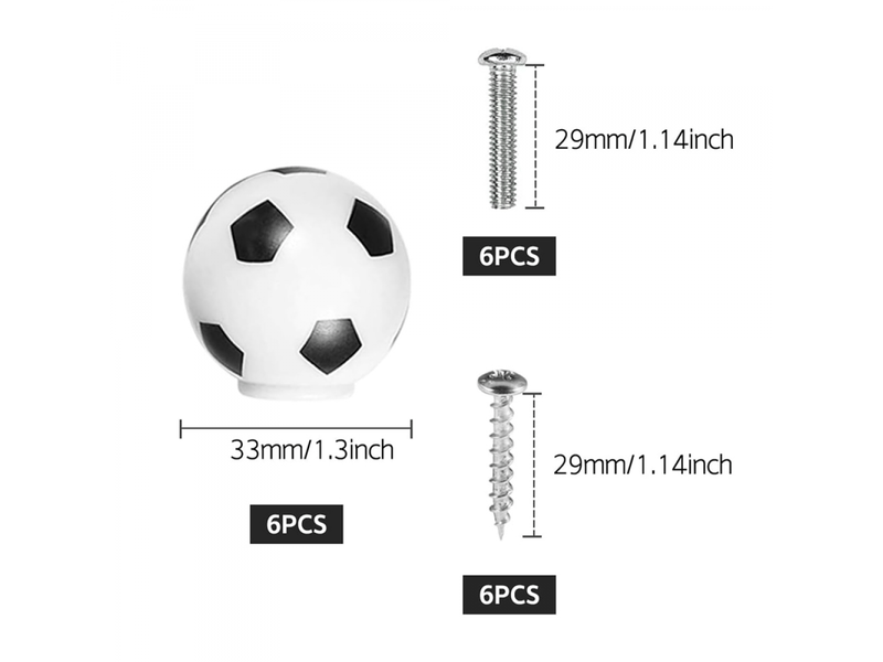  6 boutons de tiroir de football, boutons décoratifs pour meubles, poignées de coiffeuse pour enfants et amateurs de sport  - Conforama B