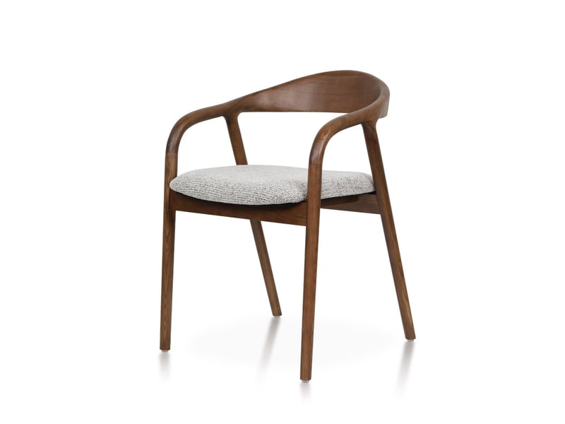  Chaise salle à manger bois de frêne et tissu brun avec accoudoirs, rembourrée  - Conforama A