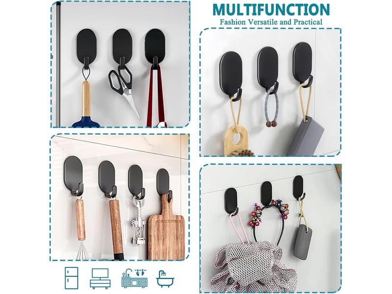 Crochets 3m adhésifs (10pcs) – inox anti-rouille, étanches, pour salle de bain, cuisine, fixation solide, noir - Conforama E