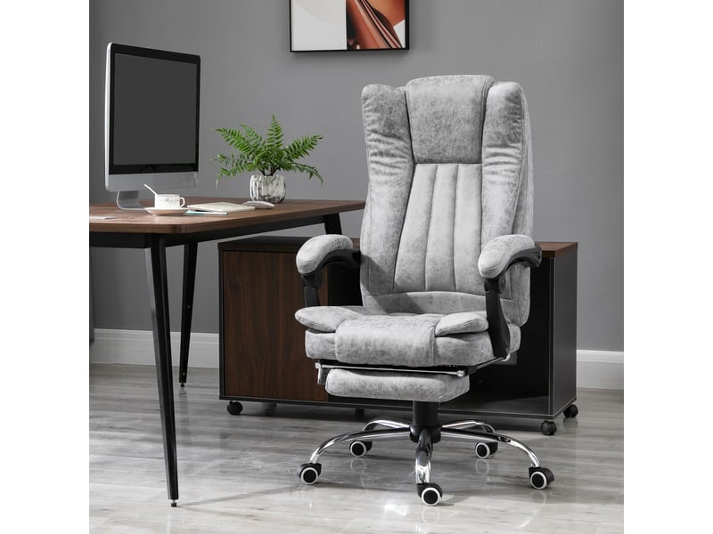  Fauteuil de bureau ergonomique avec fonction massage, chauffage, inclinaison réglable, pivotant et avec repose-pieds, poche latérale, gris.  - Conforama D