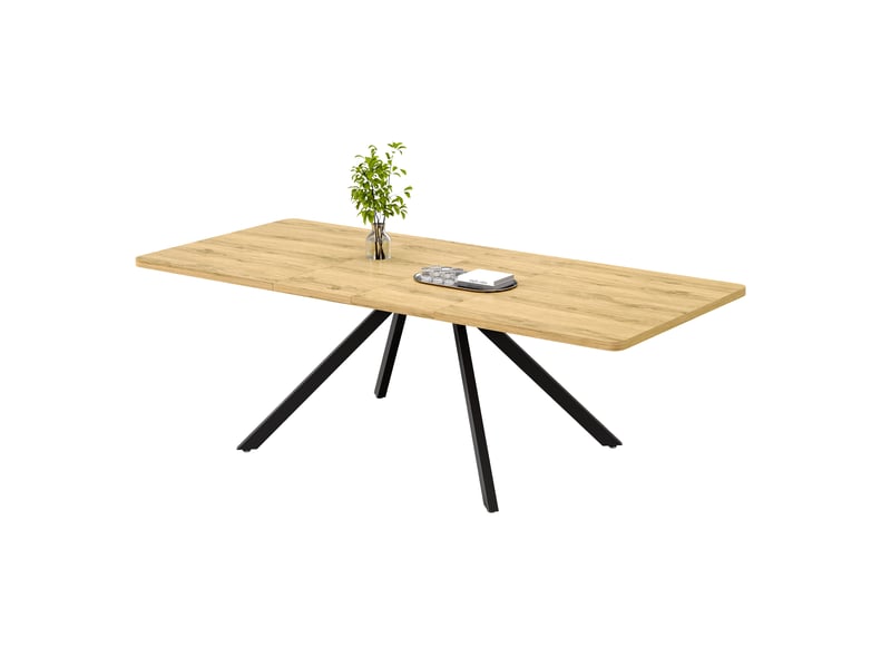  Table à manger extensible 160200240 x 90 cm, plateau rectangulaire, 3 longueurs pour 6 à 10 personnes, pieds métal, coloris chêne ABC - Conforama A