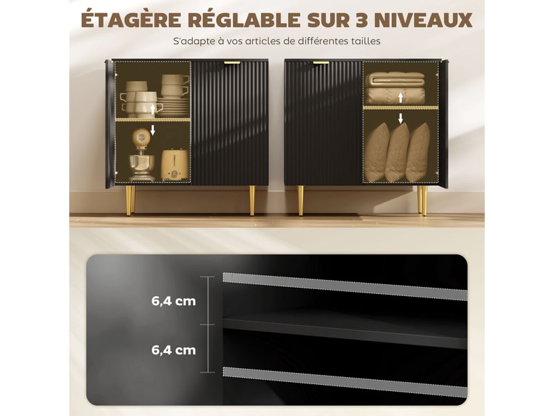  Buffet 2 portes avec étagère réglable mdf et métal noir 80 x 40 x 80 cm  - Conforama E