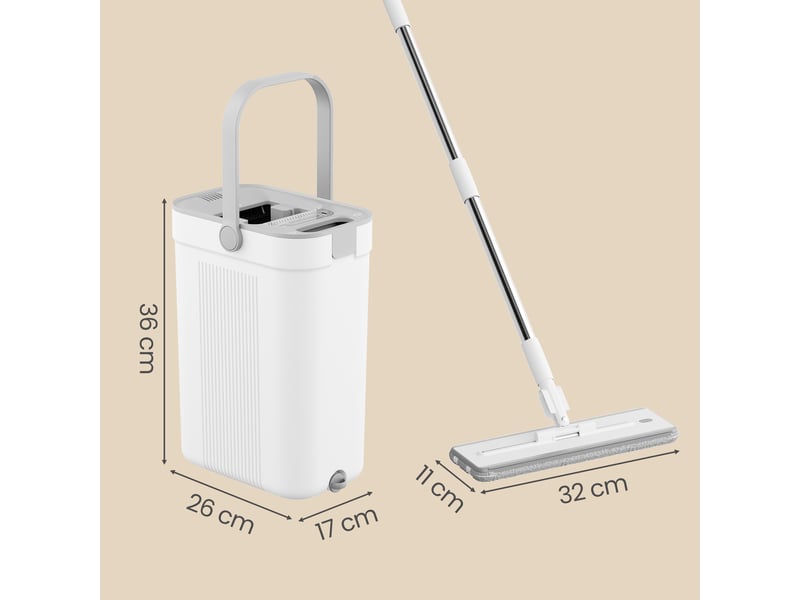  Ensemble serpillère et seau, balai plat avec essoreur, séparation eau, 3 chiffons, 26 x 17 x 36 cm, blanc  - Conforama D