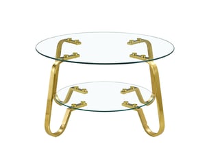 Table basse double plateau en verre trempé et métal doré 80x80x45 cm - pangivo