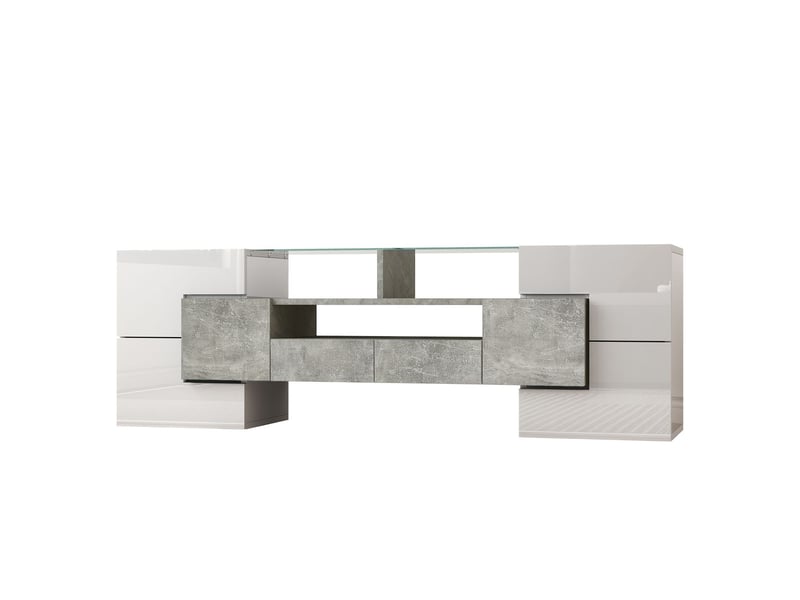  Meuble tv 140cm, blanc brillant élégant avec éclairage led meuble tv contemporain  - Conforama A