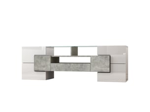 Meuble tv 140cm, blanc brillant élégant avec éclairage led meuble tv contemporain