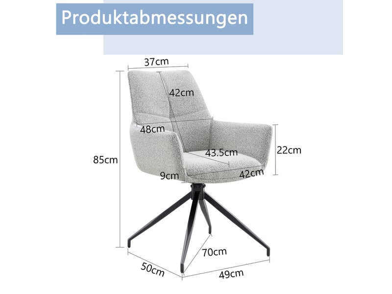  Lot de 2 chaises de salle à manger pivotantes,48x50x85 cm,tissu,gris beige  - Conforama C