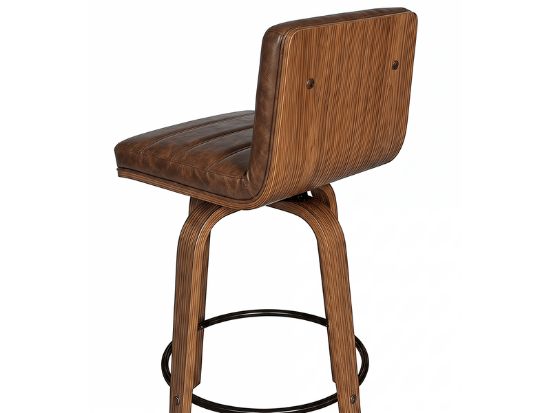  Tabouret de bar pivotant avec dossier ergonomique et repose-pieds, en métal et bois, marron roux  - Conforama C