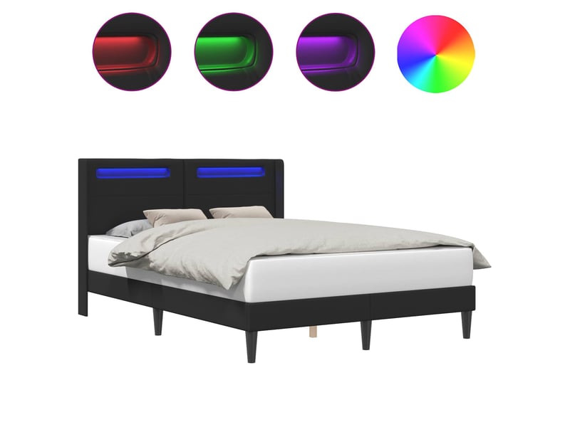  Lit double- lit adulte -  cadre de lit avec bandes led noir 120 x 200 cm simili cuir  - Conforama A