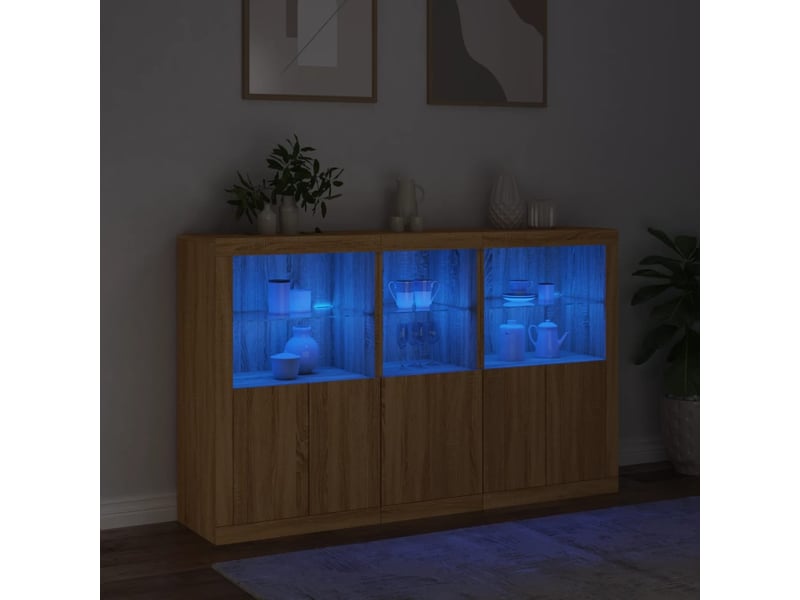  Buffet - bahut - meuble de rangement avec lumières led chêne sonoma 162x37x100 cm  - Conforama E