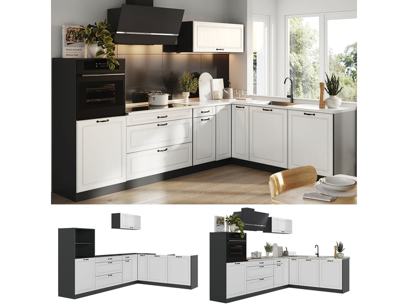  Vicco cuisine en angle, blanc campagneanthracite, 287 x cm sans plan de travail  - Conforama D