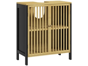 Meuble sous lavabo 2 portes en mdf et bambou, étagère réglable, 60 x 30 x 70 cm