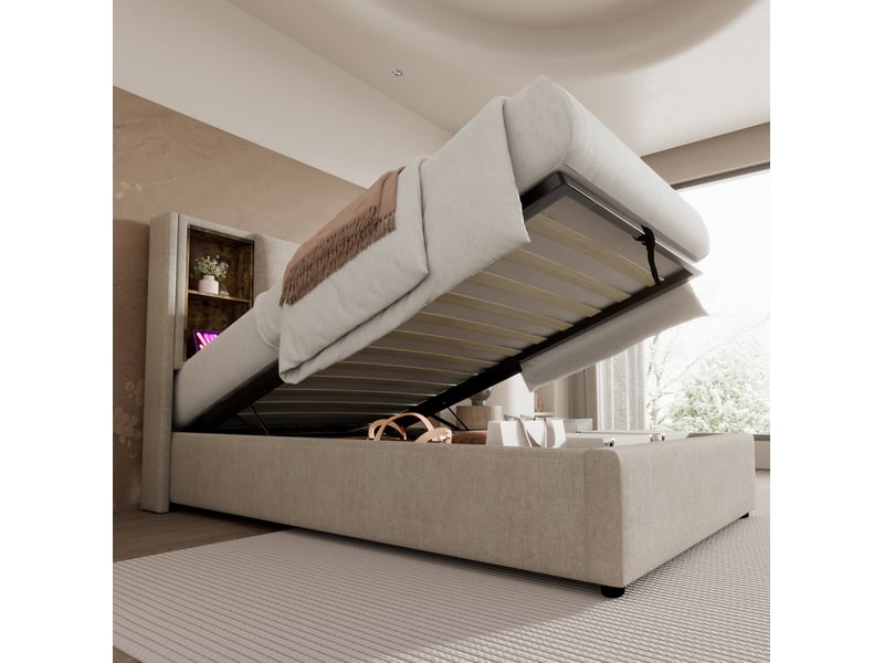  Modenvie lit coffre 90x200 cm - chargement sans fil, ports usb et usb-c, sans matelas - naturel  - Conforama D