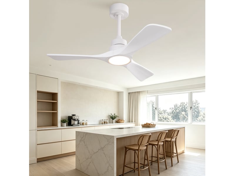  Ventilateur de plafond led 106x106x34,5 cm 3 pales bois et métal blanc  - Conforama B