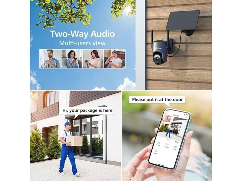  Caméra wi-fi solaire ptz 2k xega détection humaine vision couleur ip66  - Conforama E