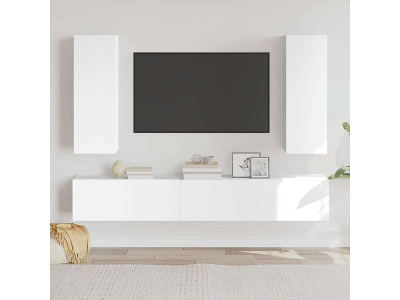  Ensemble de meubles tv - banc tv - meuble de rangement 5 pcs blanc bois d'ingénierie  - Conforama B