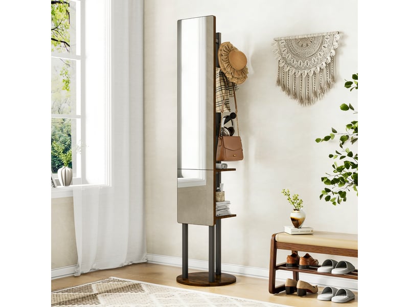 Portemanteau rotatif avec miroir de 174 cm en acier et panneau de particules - Conforama B