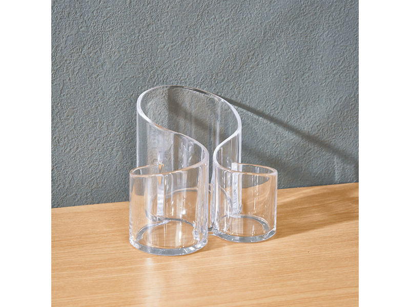  Organiseur de maquillage transparent à trois compartiments pour pinceaux de maquillage, rouge à lèvres, boîte de rangement pour bureau  - Conforama A