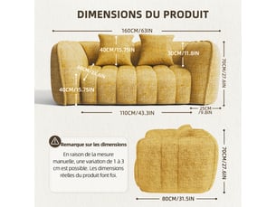 Canapé droit fixe <strong>LEXZURN</strong> <strong></strong> 2 + 1 places Velours jaune