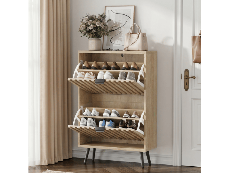  Meuble à chaussures 60 cm à 2 abattants, rangement 6 à 12 paires, chêne  - Conforama B