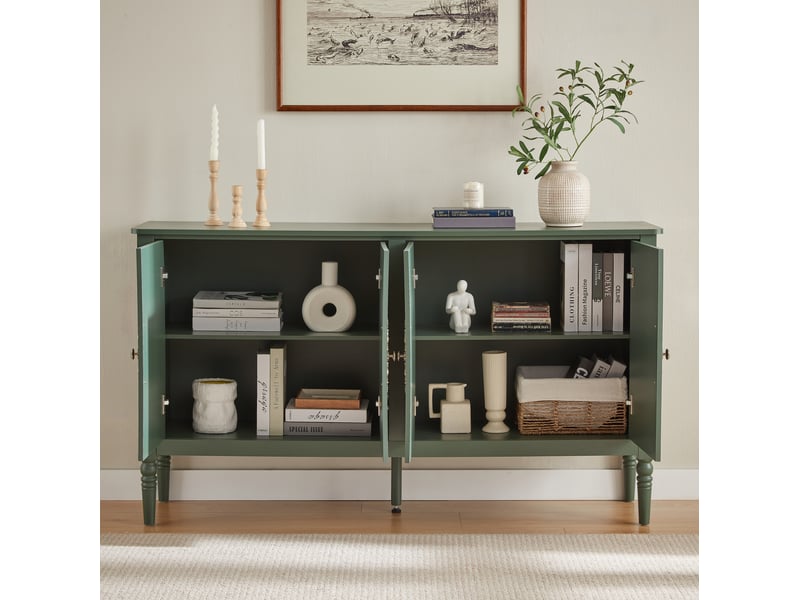Buffet 4 portes à reliefs vintage 160x40x89 cm vert - Conforama W