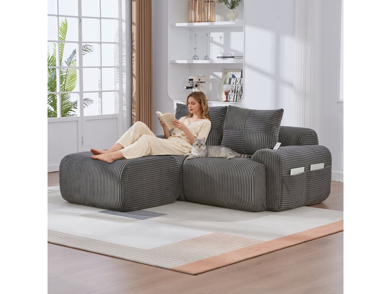  Canapé modulaire 2 places 200x174x80 cm avec pouf coloris gris foncé  - Conforama C
