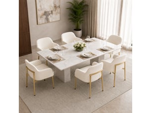 Lot de 6 chaises de salle à manger en polyester blanc avec accoudoirs, dossier ergonomique, pieds métal, patins réglables, charge 125 kg