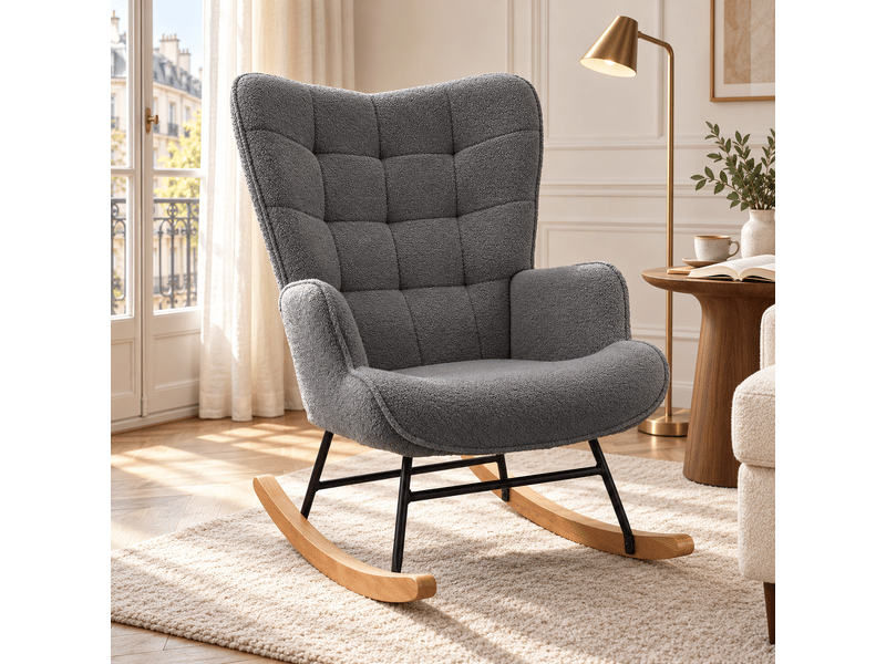  Chaise à bascule, fauteuil a bascule avec polaire sherpa, allaitement fauteuil pour salon, chambre, balcon, gris foncé  - Conforama A