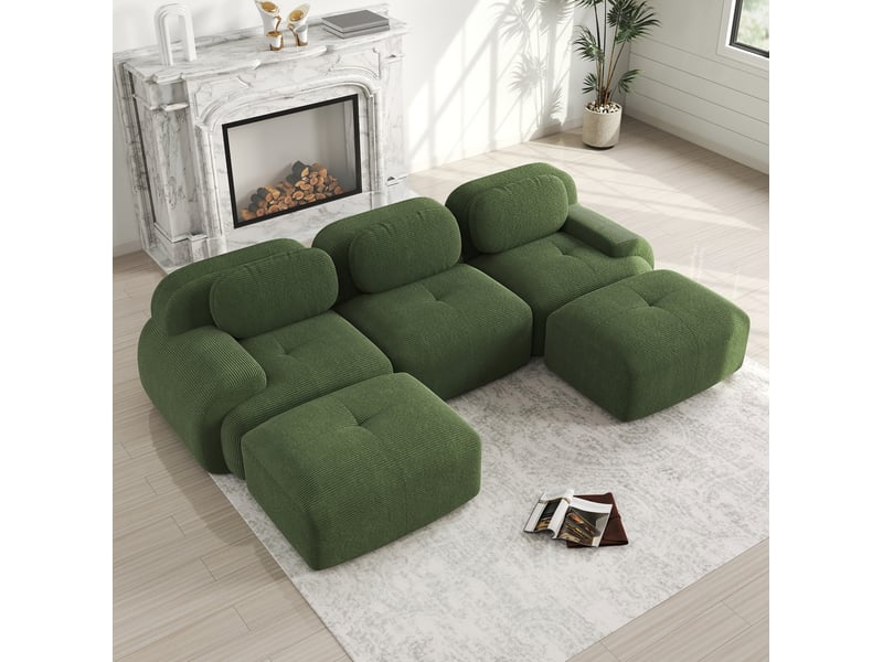  Canapé modulable en u modenvie 3 places 298 x 178 cm en velours côtelé vert  - Conforama D