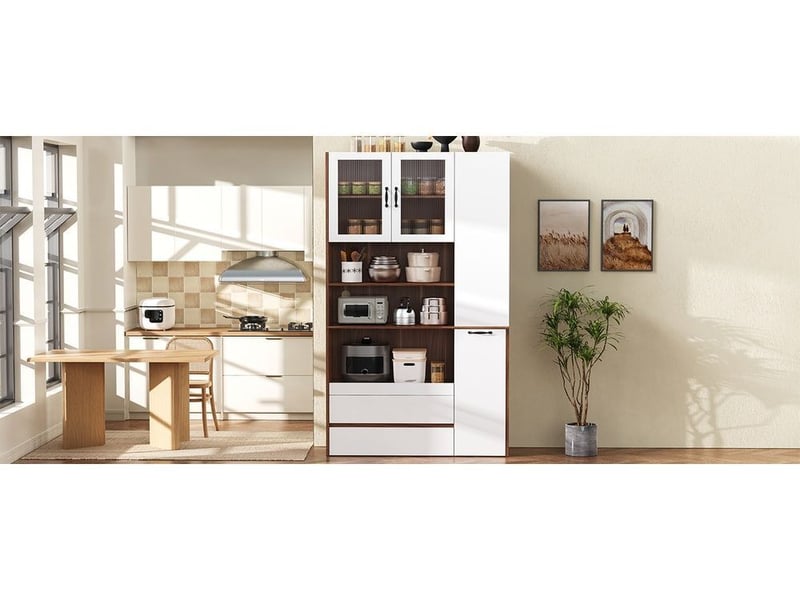  Servers, sideboards &amp; buffets - planche haute avec étagères et tiroirs réglables, buffet avec étagères coulissantes et ver - mdf - blanc - 100 x 40 x 200 cm - usage domestique - installation simple DE000045AAD - Conforama C