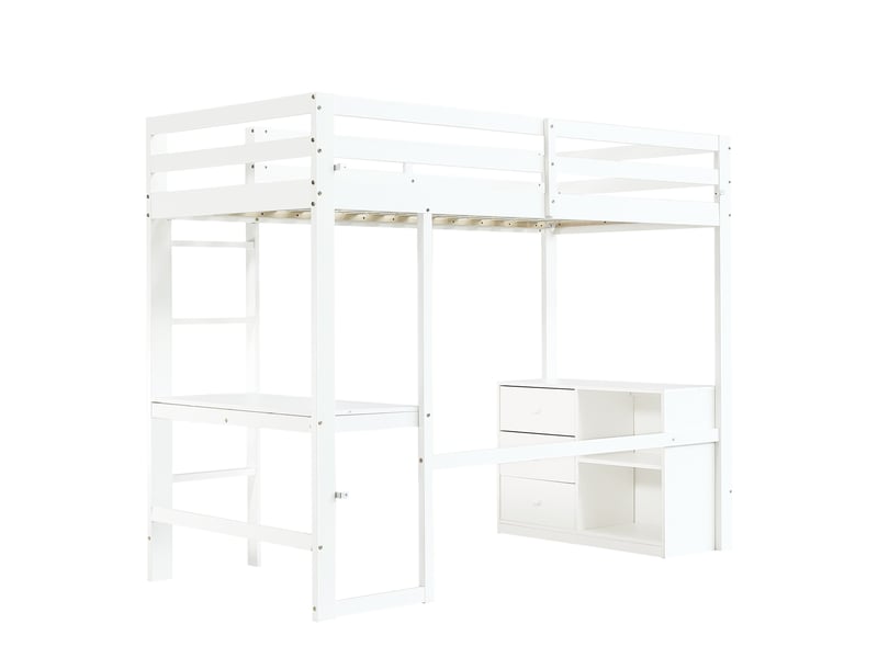  Lit mezzanine enfant 90 × 200 cm avec bureau, commode et étagère, blanc IKSETERA TRADING LTD - Conforama W