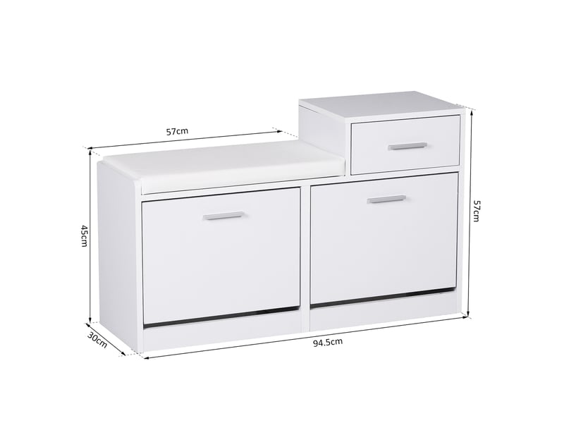 Meuble à chaussures moderne avec banc rembourré, pour 12 paires, 94,5×57×30 cm, blanc  - Conforama E