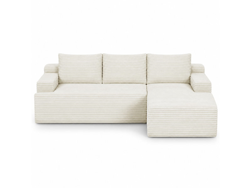  Canapé d'angle l 4 places 238x152 cm modulable - assise profonde style cloud avec ressorts ensachés - velours côtelé beige  - Conforama A