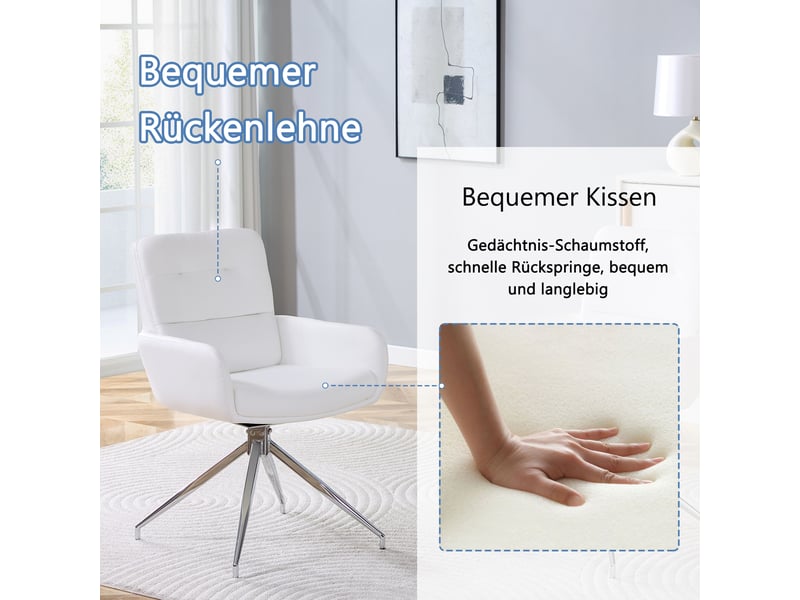  Chaise de salle à manger pivotante lot de 2 360°  - dossier capitonné, métal argenté et pu blanc, 85 cm  - Conforama E