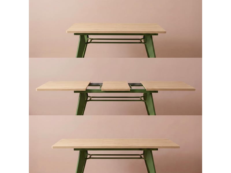  Table à manger extensible 140180cm pieds métal kaki et plateau finition chêne meloe MELOE - Conforama C