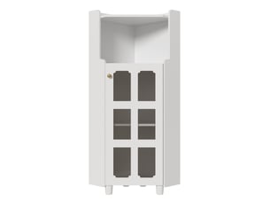 Armoire d'angle 63,5x45x124 cm, gain de place, éclairage led, pour salon, bibliothèque, salle de bains, mdf blanc