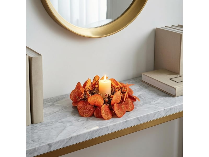 Couronne de bougie décorative feuilles d'érable – décoration automnale pour bougie pilier-style 1 - Conforama E