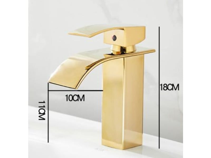 Robinet de lavabo, robinet de salle de bain monotrou moderne avec bec cascade, couleur dorée - Conforama C