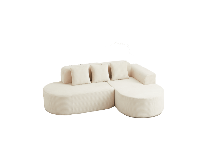  Canapé d'angle velours côtelé 220 cm beige 4 places  - Conforama A