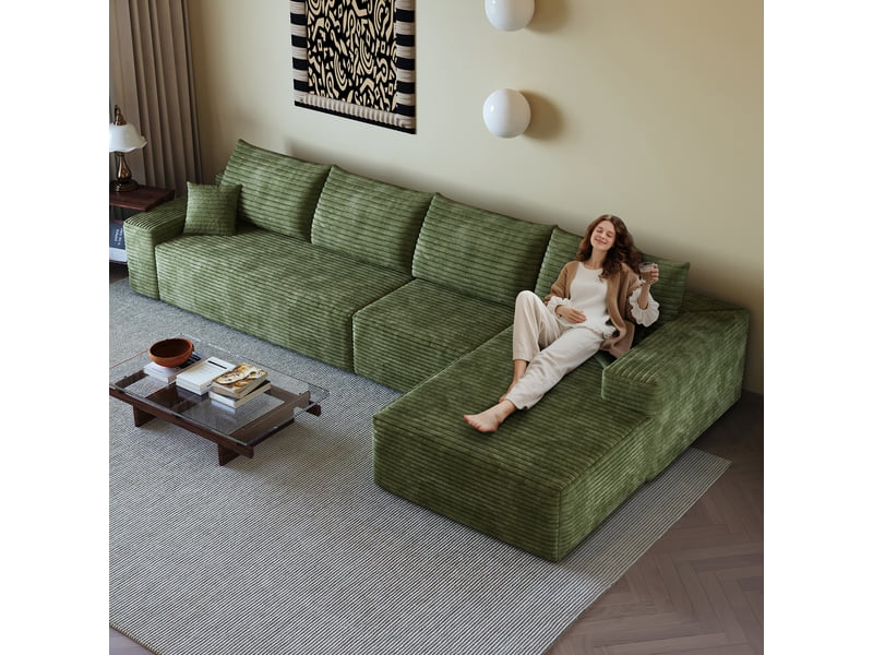 Canapé d'angle modulable vert avec méridienne, canapé en l assise profonde sans montage pour salon, 270cm - Conforama R