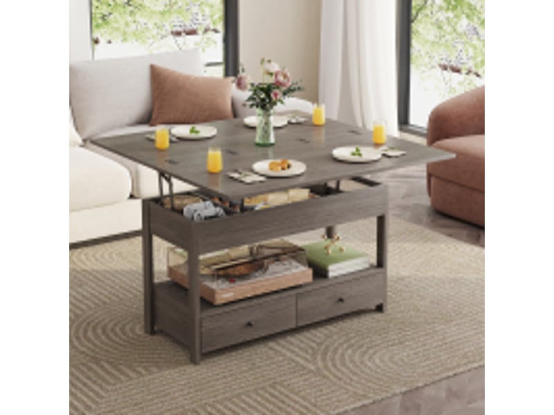 Table basse havenlyhome, table de salon avec plateau relevable pliant, 2 tiroirs, rangement ouvert et compartiment caché, 50 x 100 x 52 à 68 cm, marron rustique - Conforama B