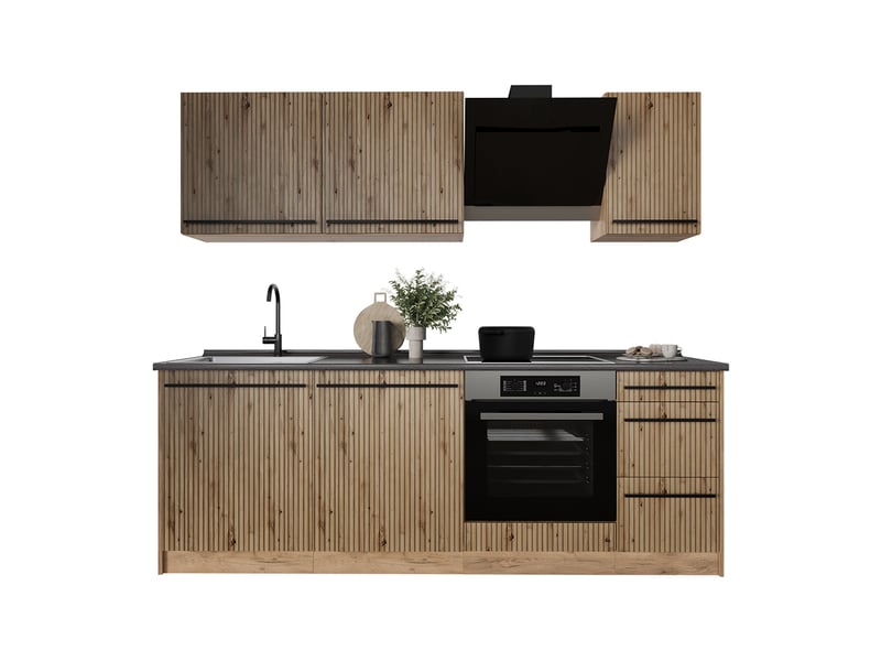  Vicco cuisine, chêne artisanchêne doré, 220cm sans plan de travail  - Conforama E