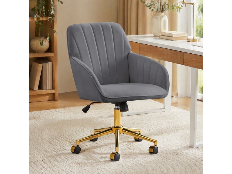  Chaise de bureau pivotante 360 degrés à hauteur réglable - lpospi - dossier ergonomique, velours gris  - Conforama C