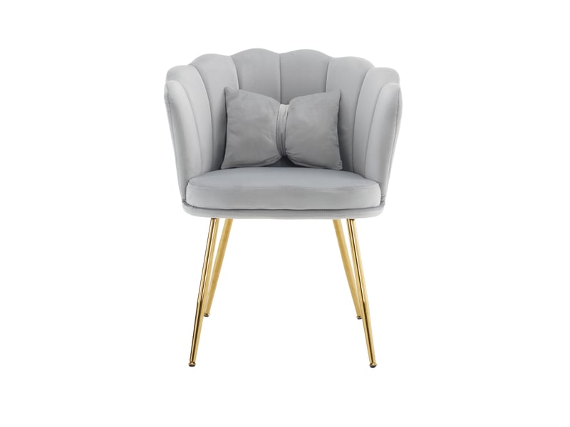  Chaise de salle à manger tcqpz lot de 6 en velours gris dossier pétale pieds en métal doré 63 x 58 x 77 cm  - Conforama A