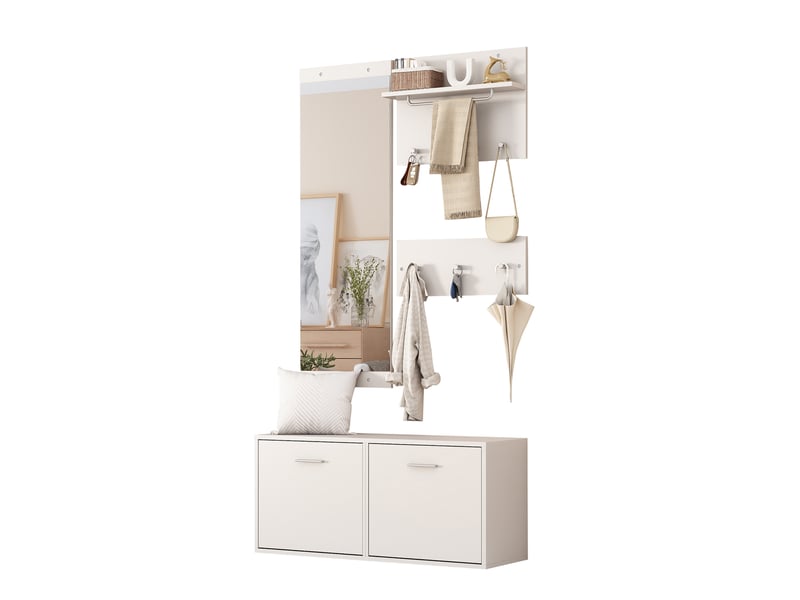  Portemanteau avec banc et rangement blanc 90 cm  - Conforama R