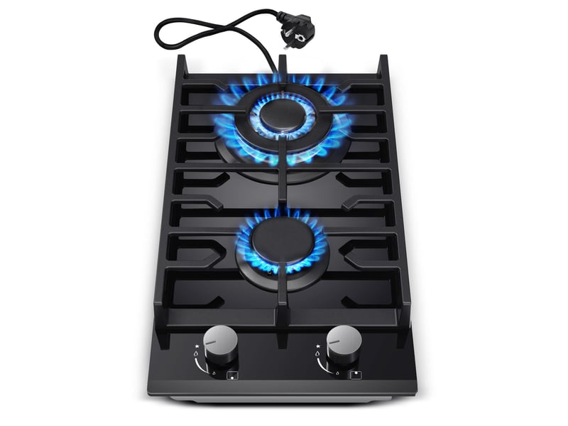  Plaque de cuisson gaz 2 feux, plaque gaz encastrable 30 cm en verre trempé noir, brûleur wok, 5200 w, gaz naturel ou propane  - Conforama A